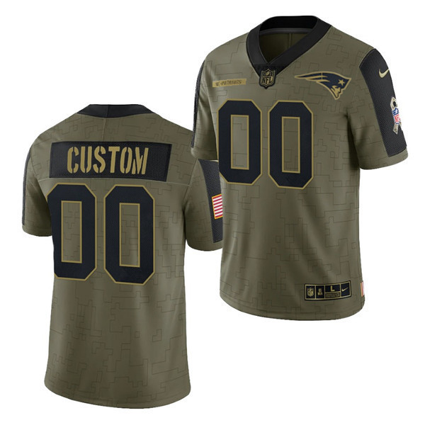 Men's New England Patriots Customized 2021 Olive Salute To Service Limited Stitched Jersey